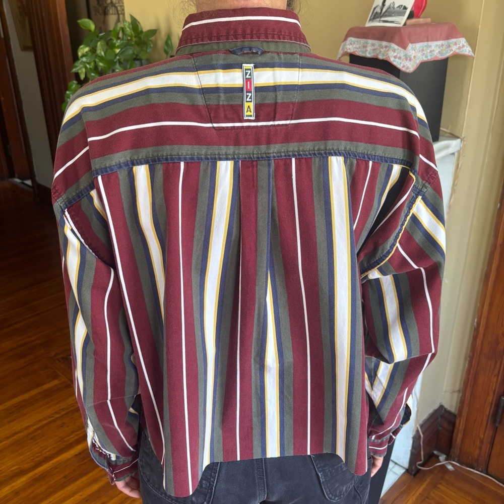 💀 SOLD 💀 Vintage 80s Striped Cropped Boxy Long Sleeve Button Down Ziza ~ Size L - Picture 6 of 8